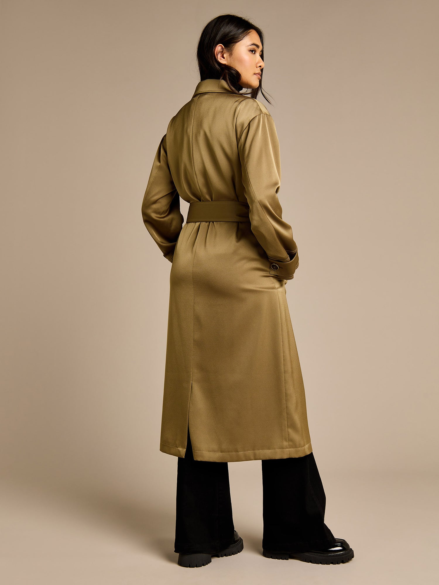 Francine Khaki Tie Waist Trench Coat