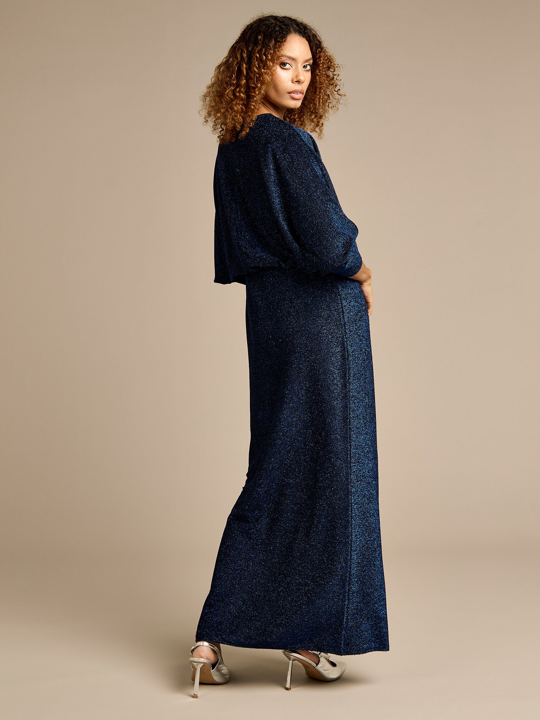 Carly Sparkle Matallic Blue Maxi Dress