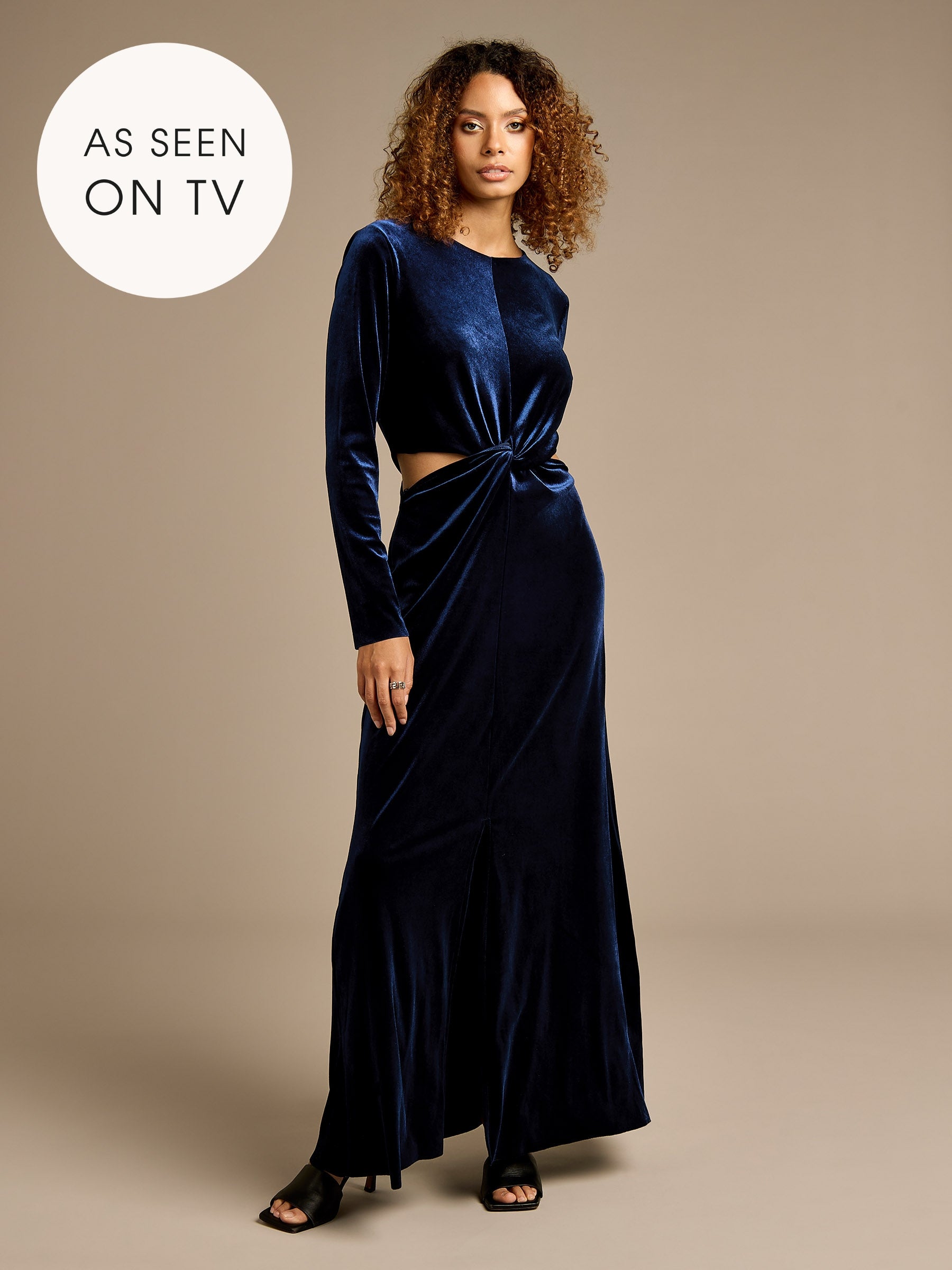 Yasmina Stretch Velvet Navy Maxi Dress