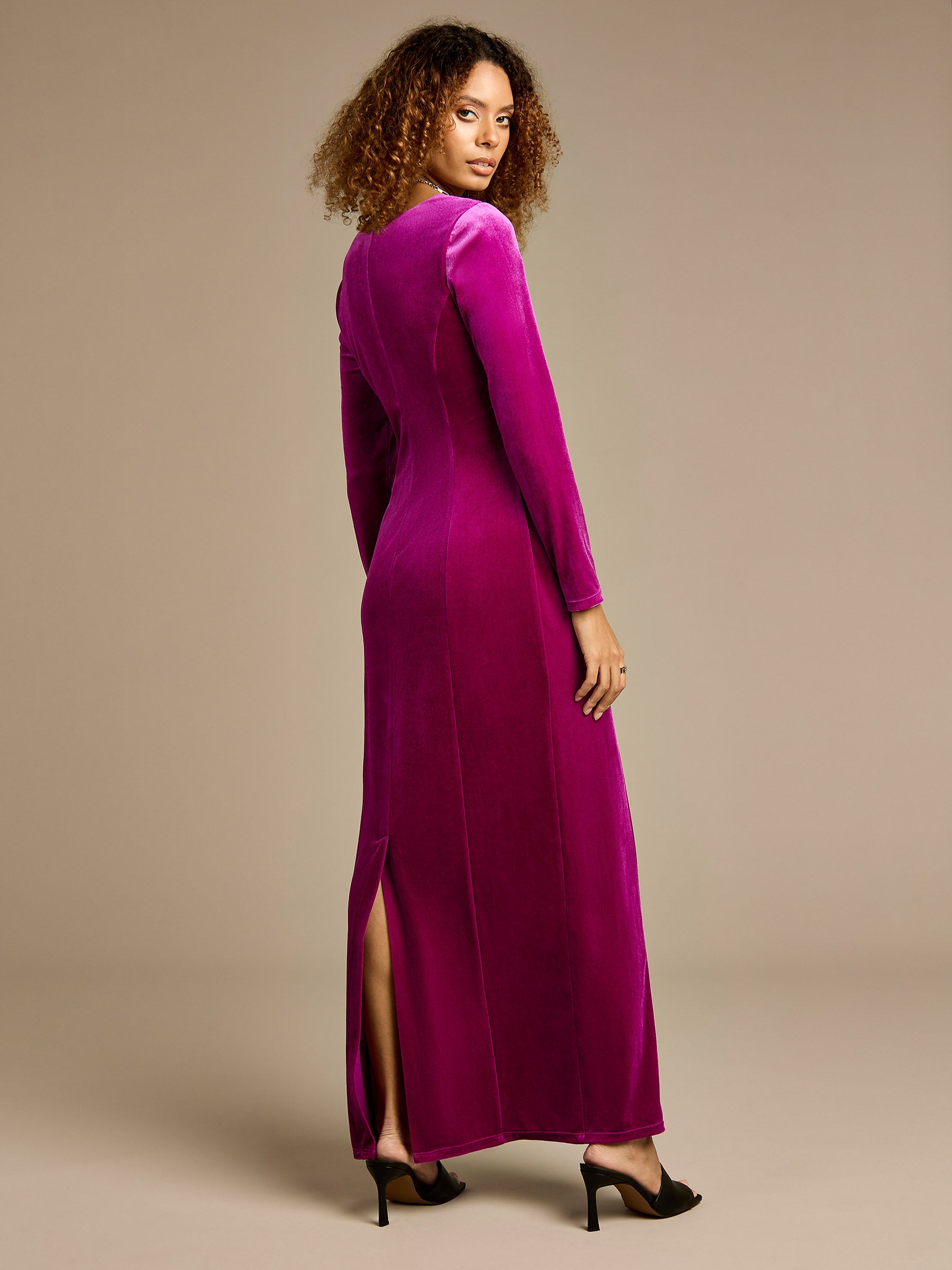 Mary Stretch Velvet Magenta Maxi Dress