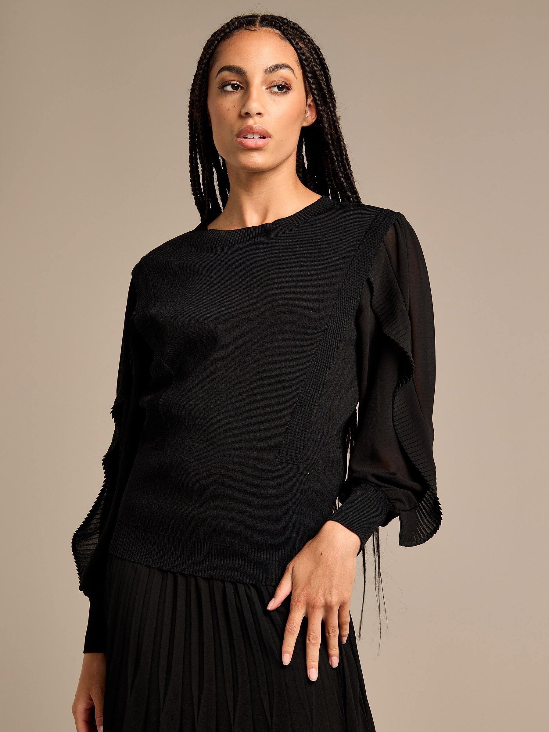 Tammy Ruffle Chiffon Sleeve Knitted Top | GWD Fashion