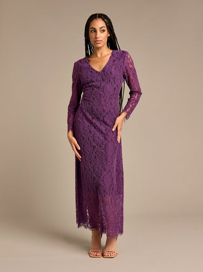 Rosalia All-over Lace Purple Maxi Dress