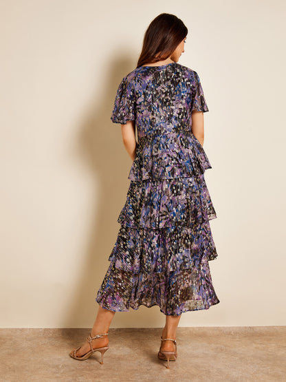 Hillary Metallic Abstract Print Midi Dress