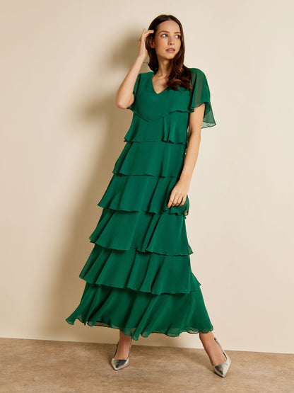 Phoebe Tiered Chiffon Green Maxi Dress