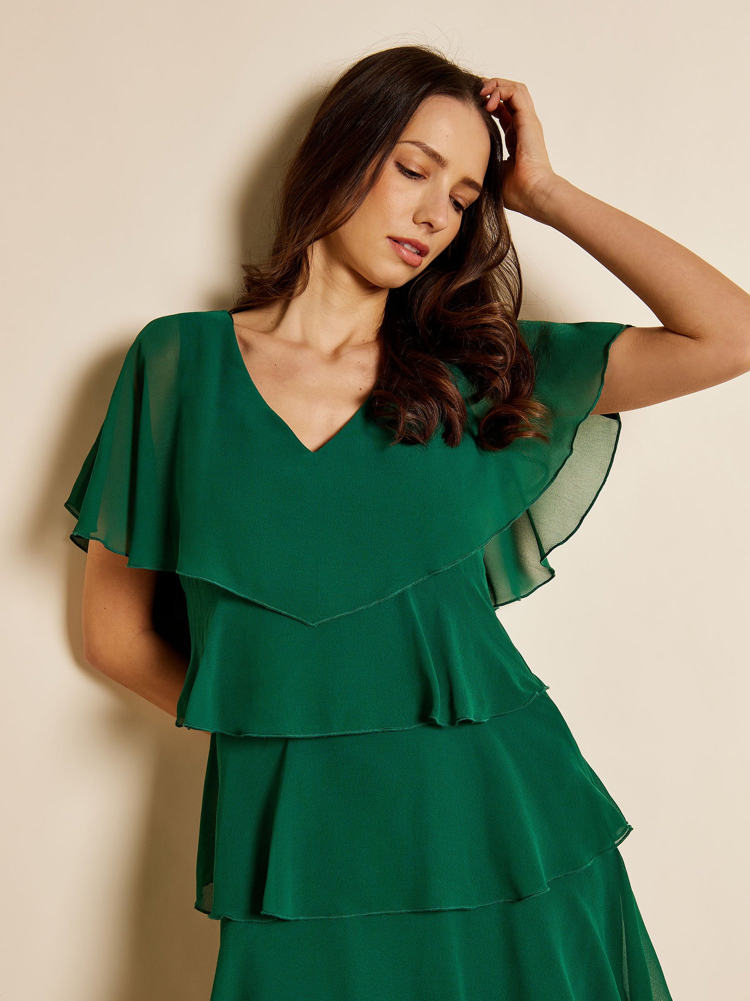 Phoebe Tiered Chiffon Green Maxi Dress