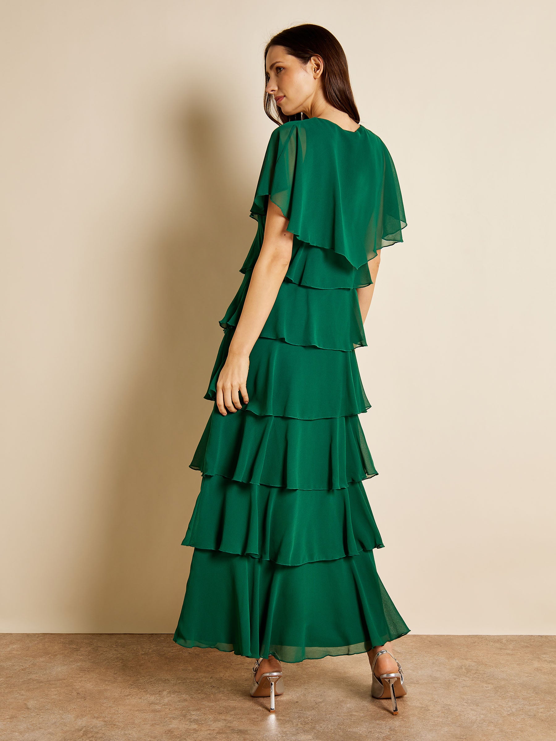 Phoebe Tiered Chiffon Green Maxi Dress