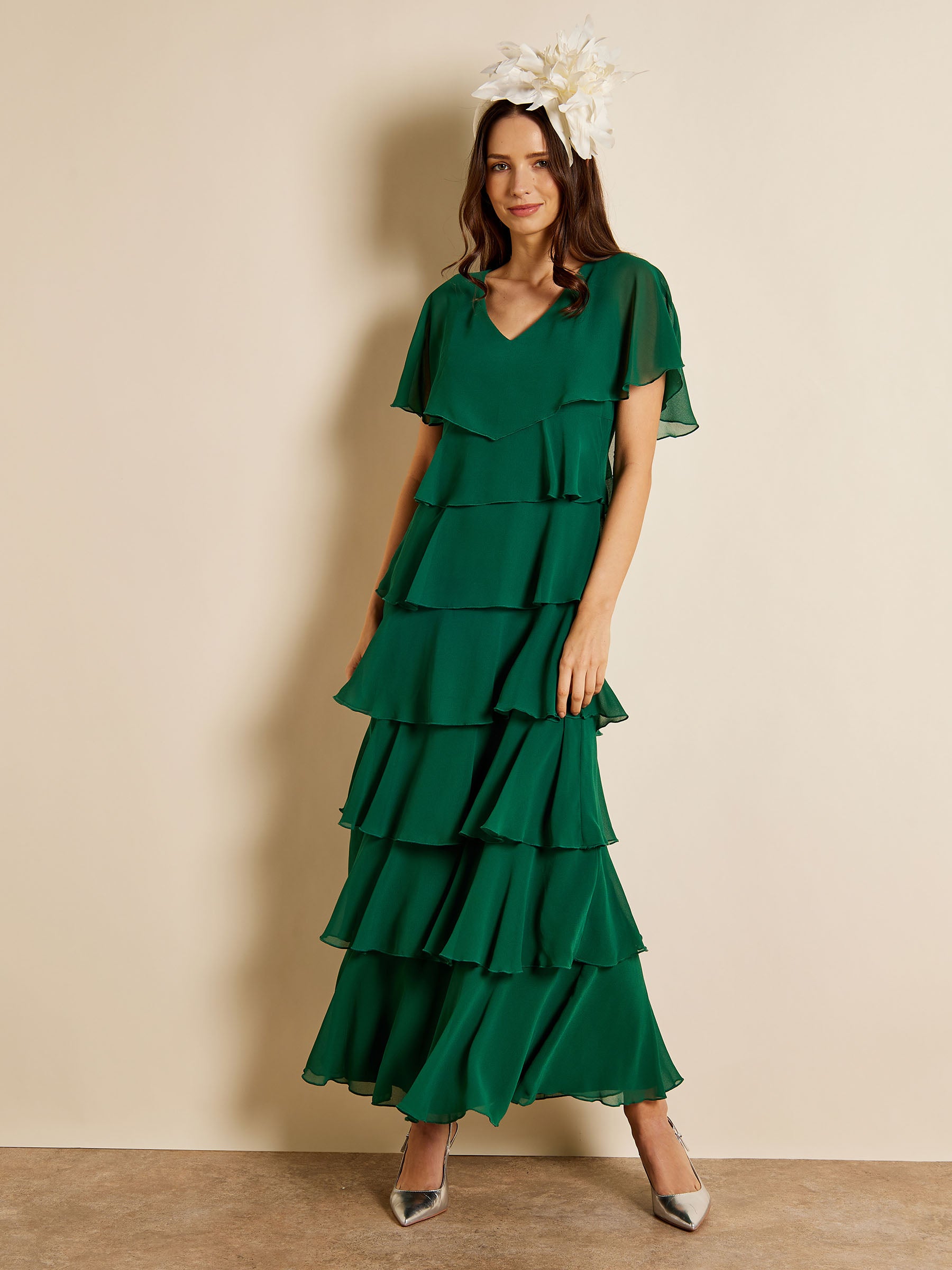 Phoebe Tiered Chiffon Green Maxi Dress