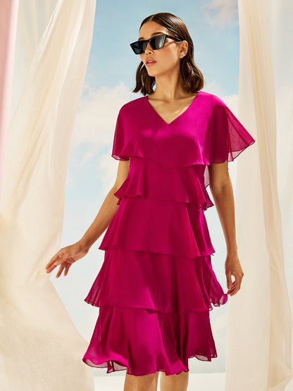 Phoebe Tiered Chiffon Pink Dress | GWD Fashion