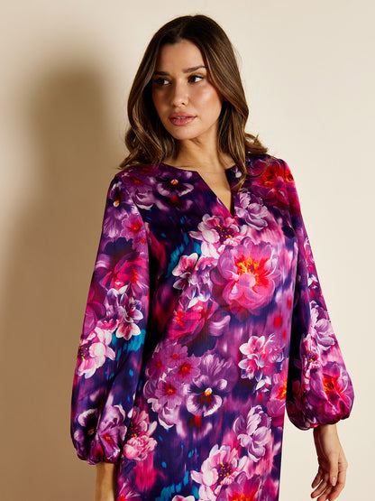 Mila Floral Print Midi length Satin Kaftan