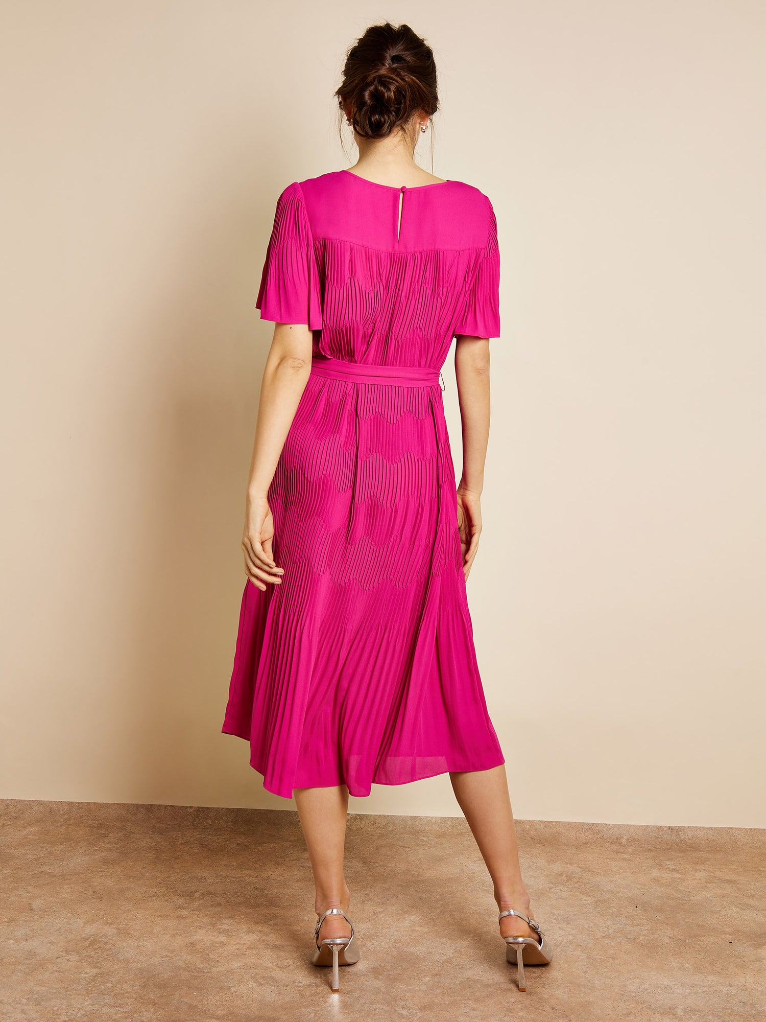 Isla Pleated Chiffon Pink Midi Dress