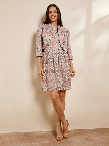 Paytona Floral Print Knee Length Lace Dress