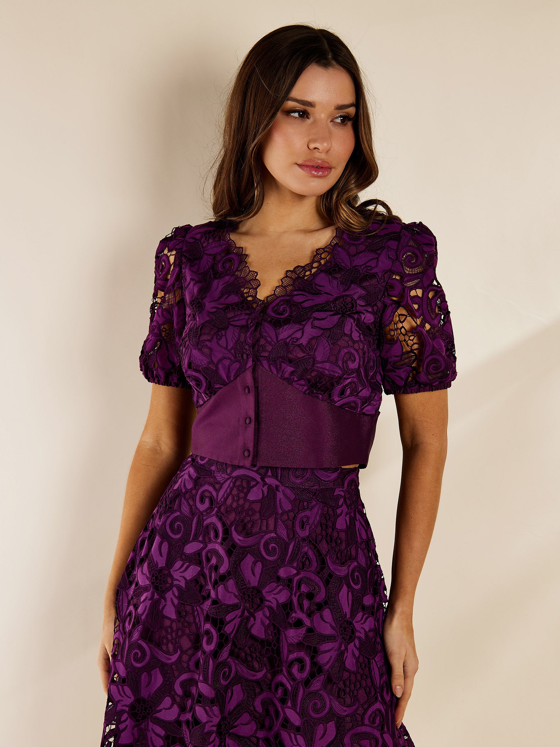 Paola Purple Lace Top and Skirt Outfit