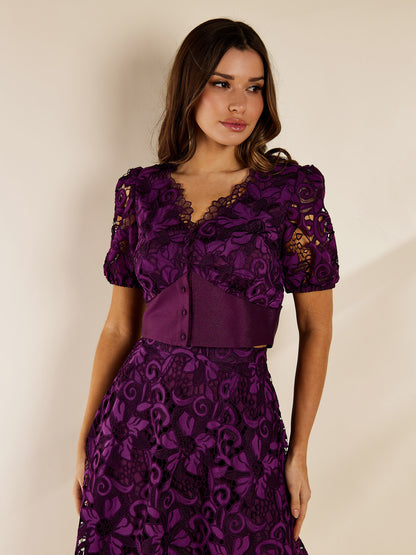 Paola Purple Lace Top and Skirt Outfit