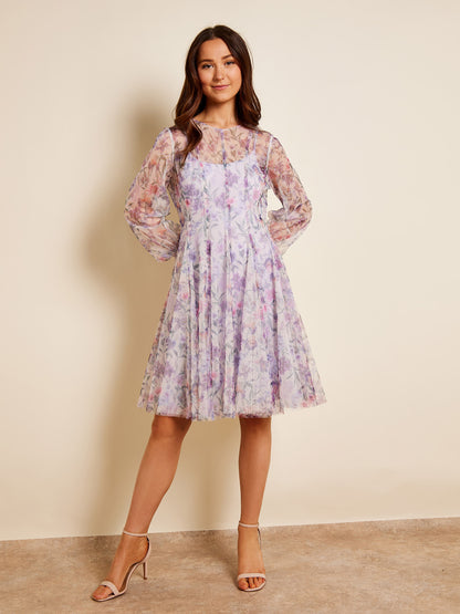 GWD Heather Ashbee Floral Printed Mesh Knee-Length Dress