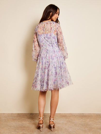 GWD Heather Ashbee Floral Printed Mesh Knee-Length Dress