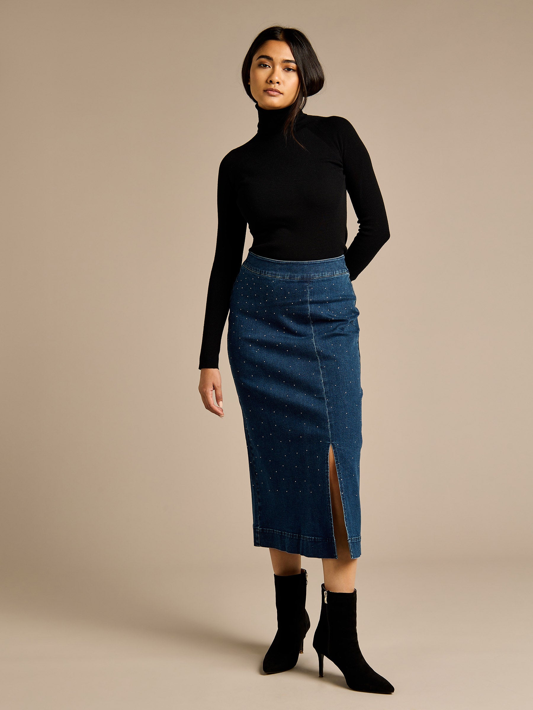 Crystal Denim Midi Skirt