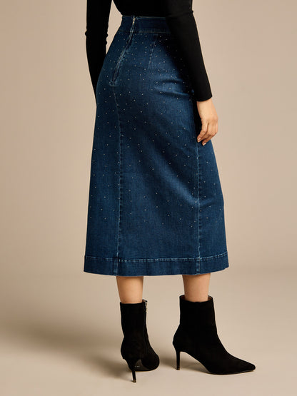 Crystal Indigo Denim Midi Skirt