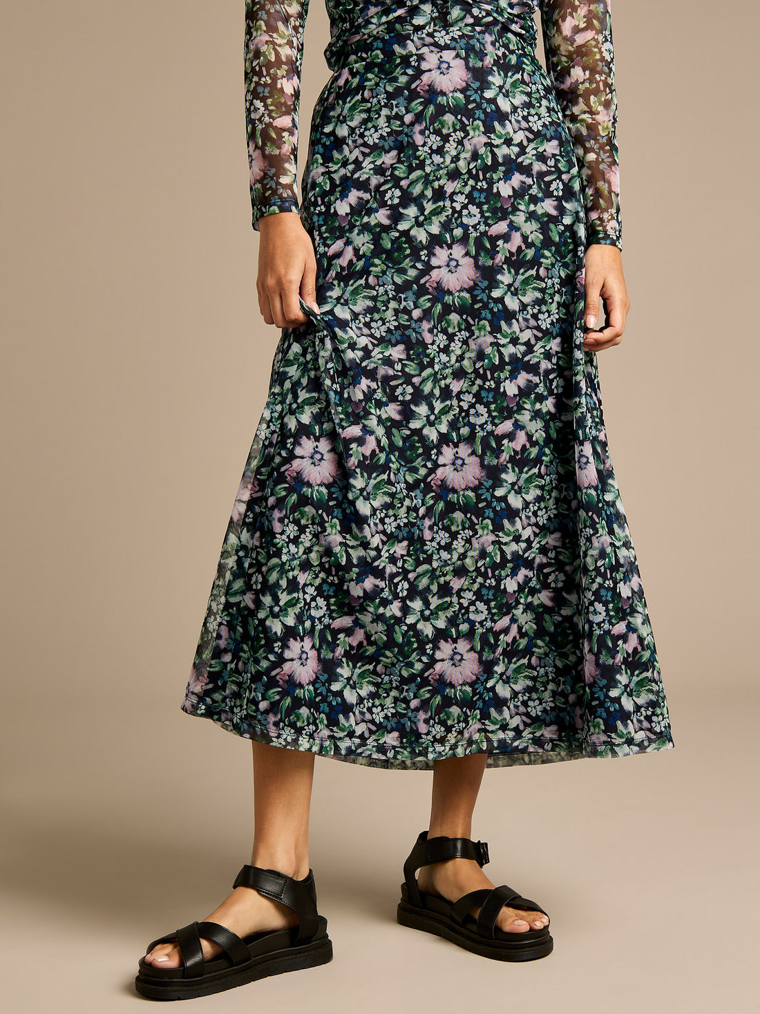 Janet Floral Print Mesh Skirt