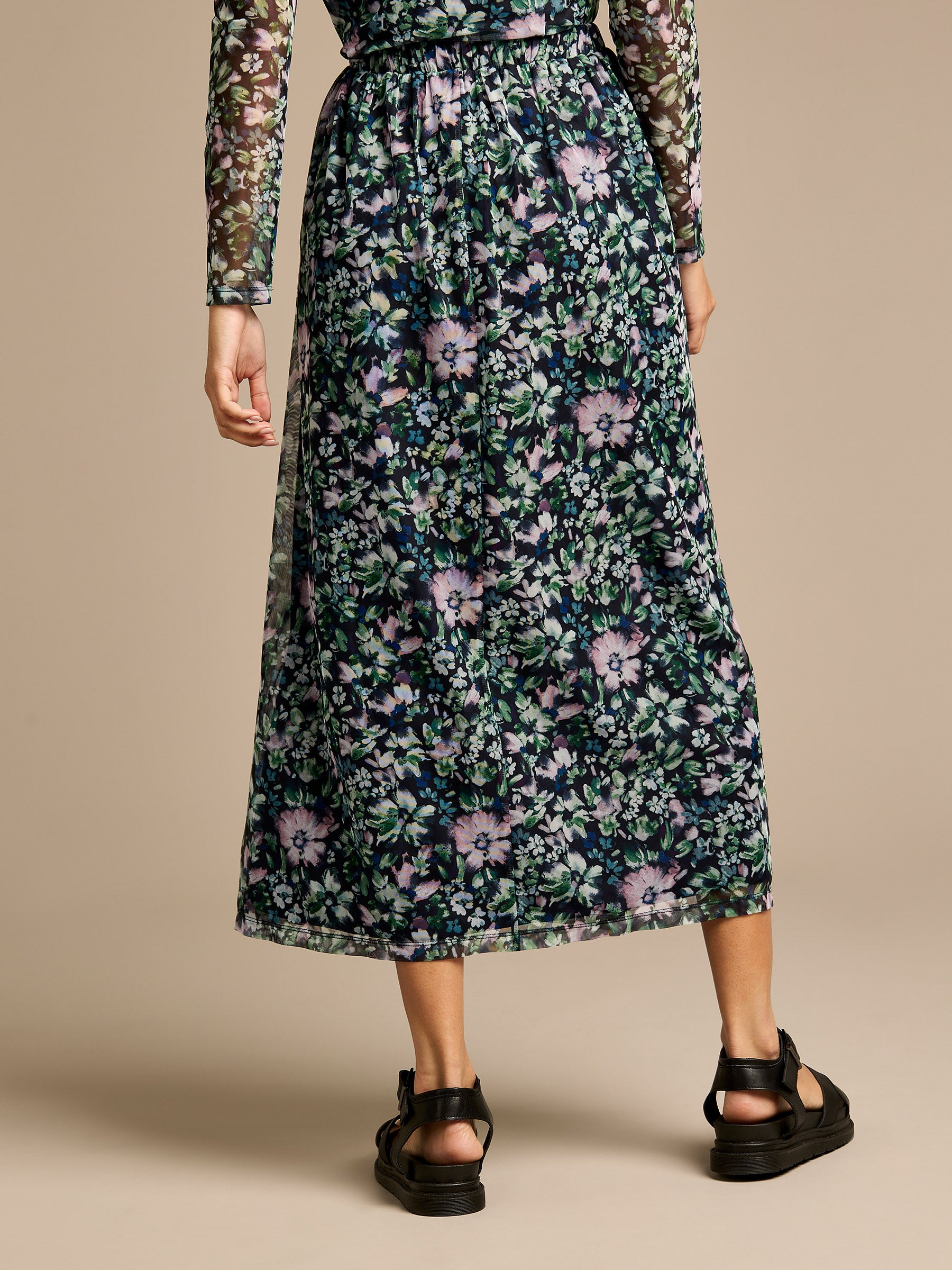 Janet Floral Print Mesh Skirt