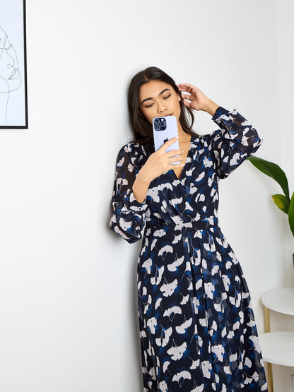 Donna Navy Printed Maxi Dress