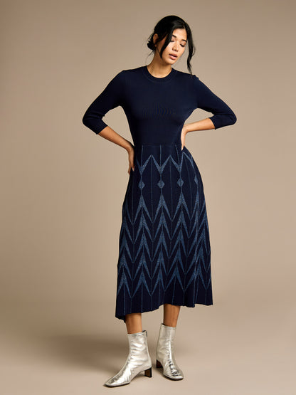 Clover Navy Geometric Knit Maxi Dress