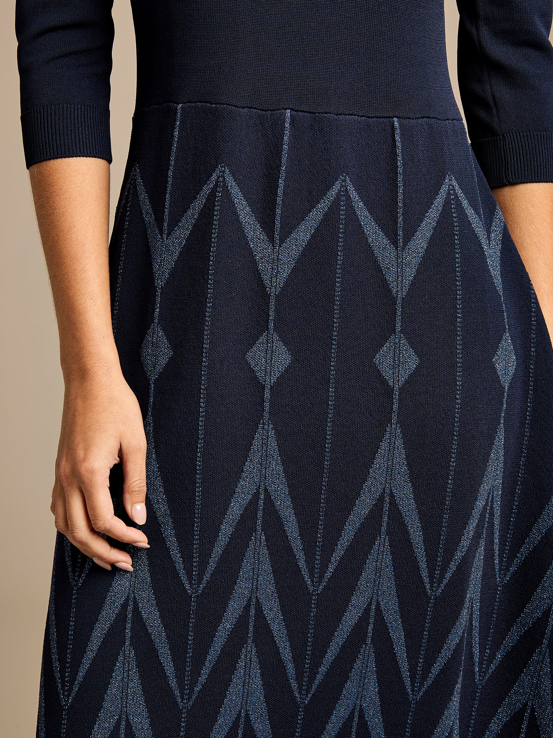 Clover Navy Geometric Knit Maxi Dress