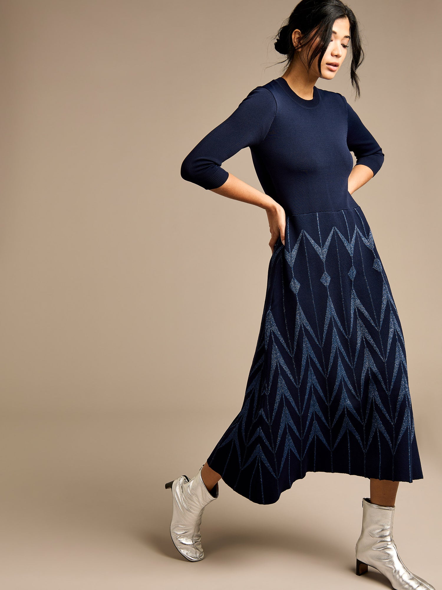 Clover Navy Geometric Knit Maxi Dress