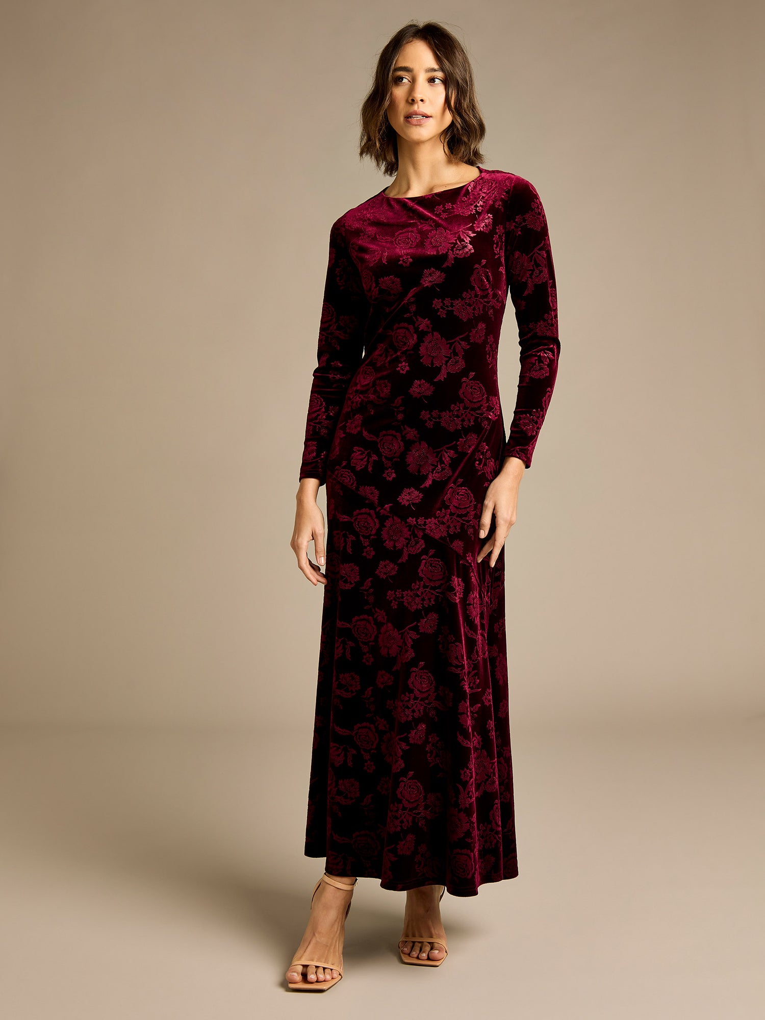 Hilda Burgundy Floral Velvet Maxi Dress