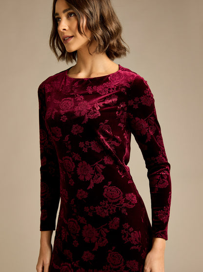 Hilda Burgundy Floral Velvet Maxi Dress