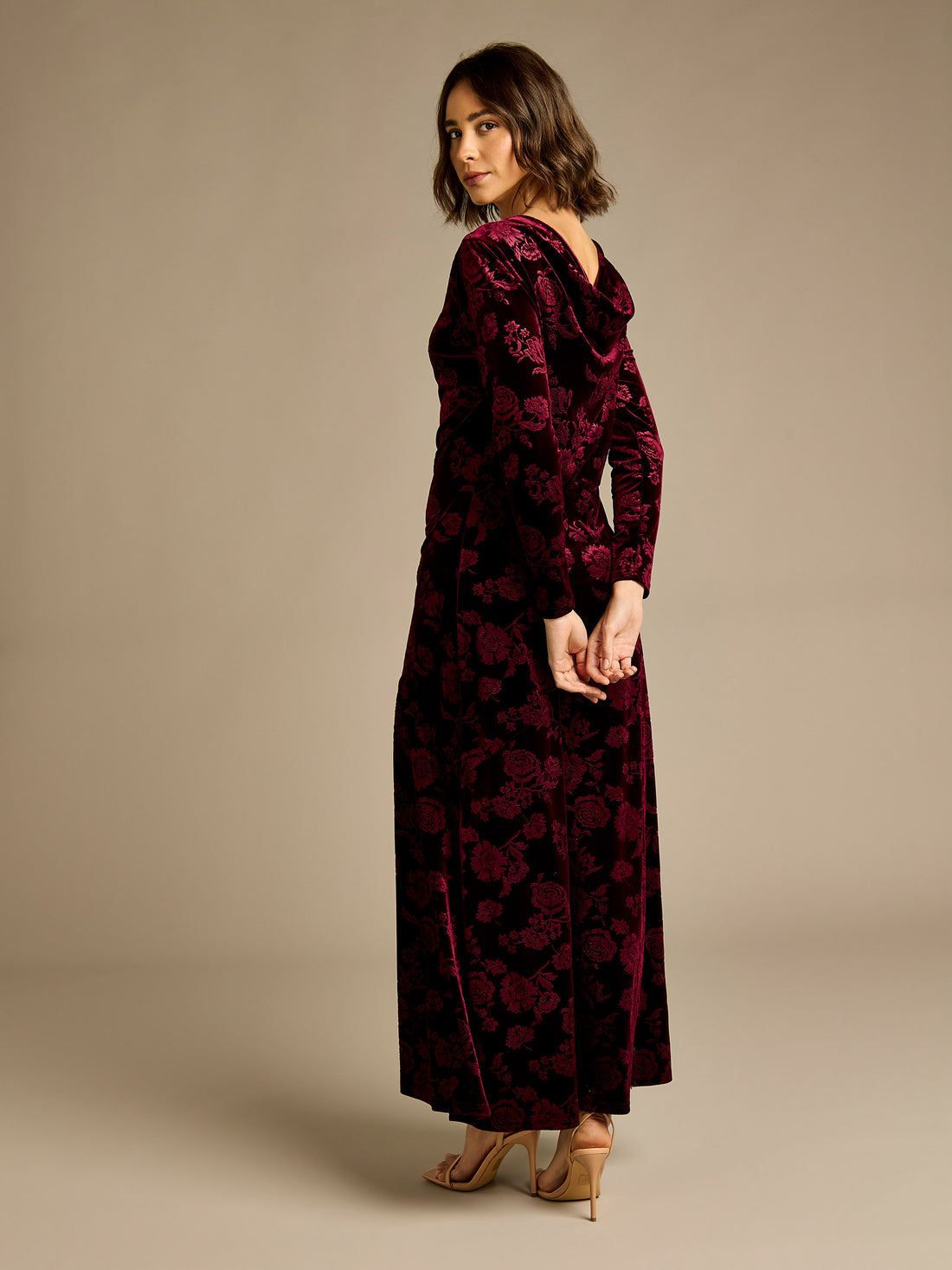 Hilda Burgundy Floral Velvet Maxi Dress