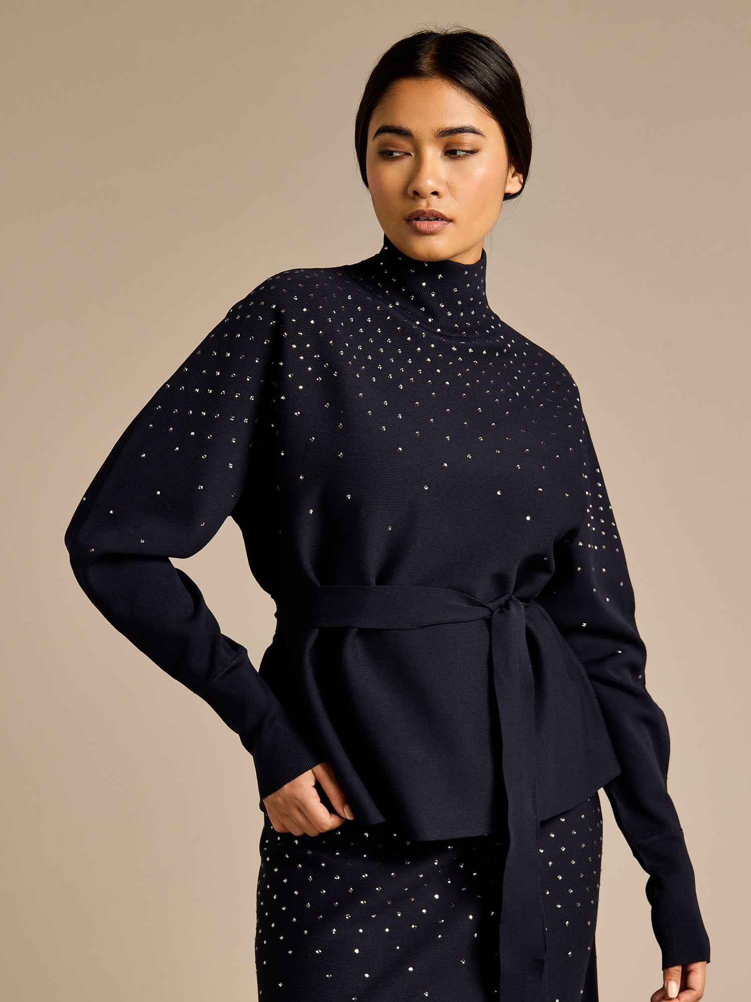 Sparkle Iris Knitted Top and Knitted Navy Skirt Outfit