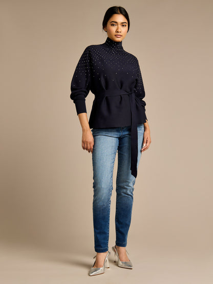 Sparkle Iris Knitted Navy Top