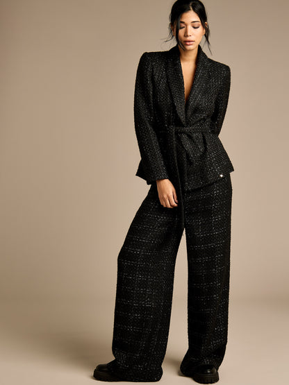 Claire Black Boucle Wide Leg Trouser | GWD Fashion