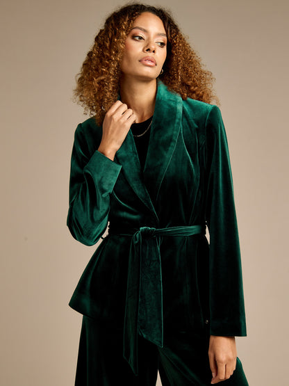 Claire Bottle Green Velvet Jacket | GWD Fashion