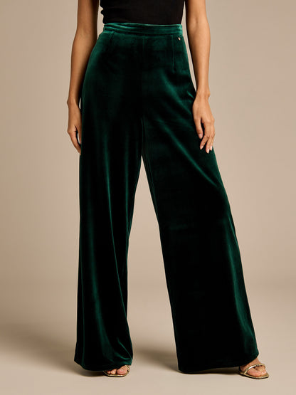 Claire Bottle Green Velvet Trousers