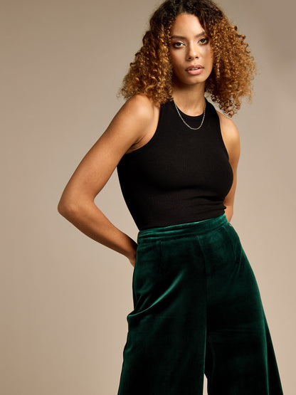 Claire Bottle Green Velvet Trousers