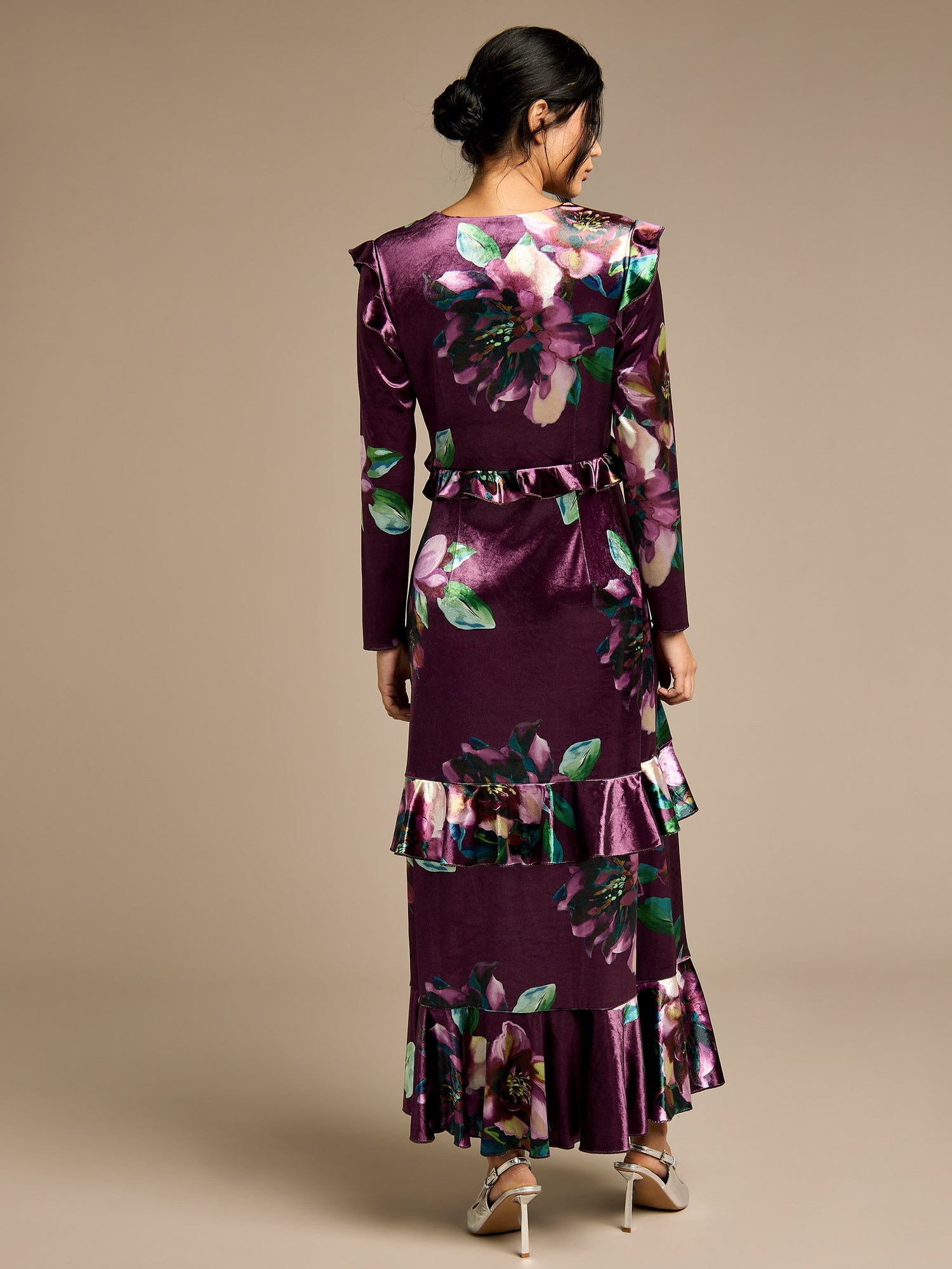 Odette Purple Floral Velvet Maxi Dress