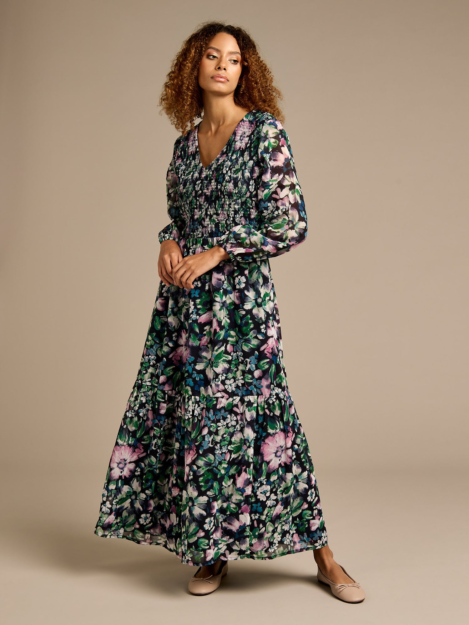 Sasha Floral Printed Tiered Maxi Dress