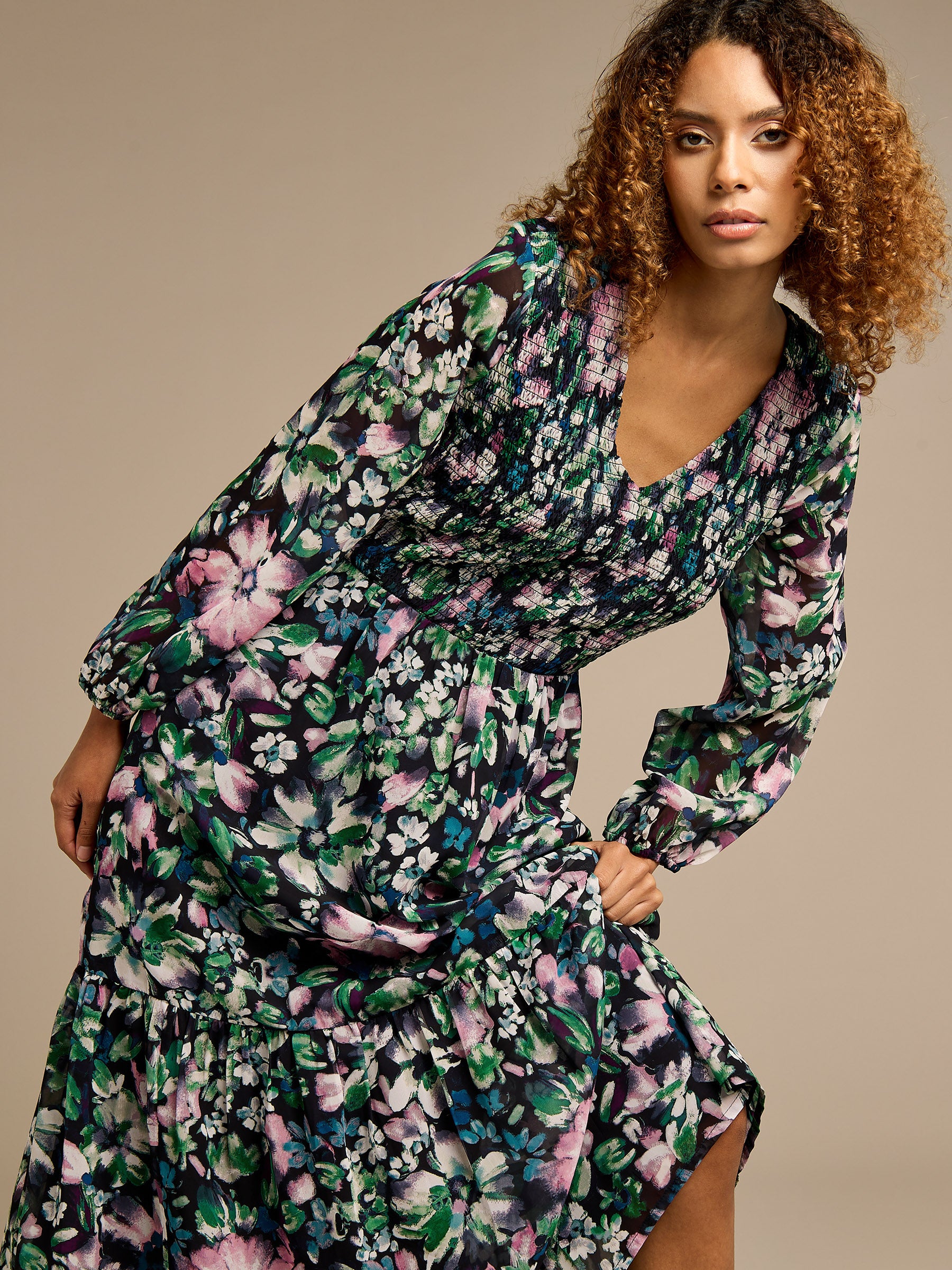 Sasha Floral Printed Tiered Maxi Dress | GWD Fashion