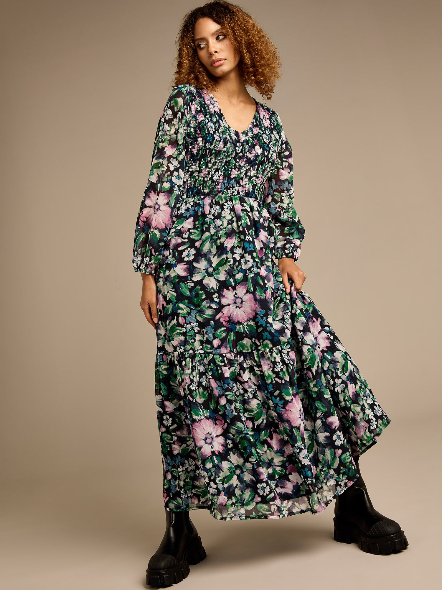 Sasha Floral Printed Tiered Maxi Dress