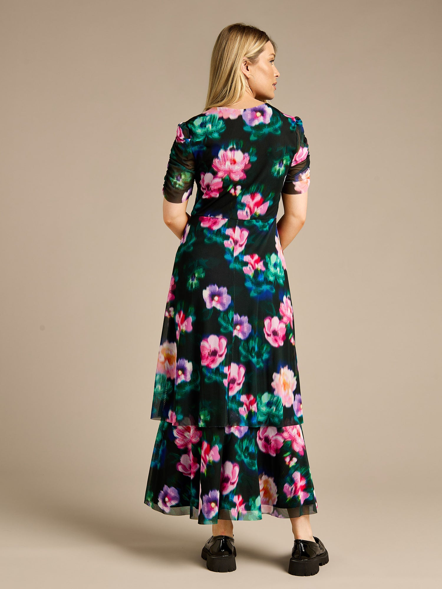 Anna Floral Print Mesh Maxi Dress