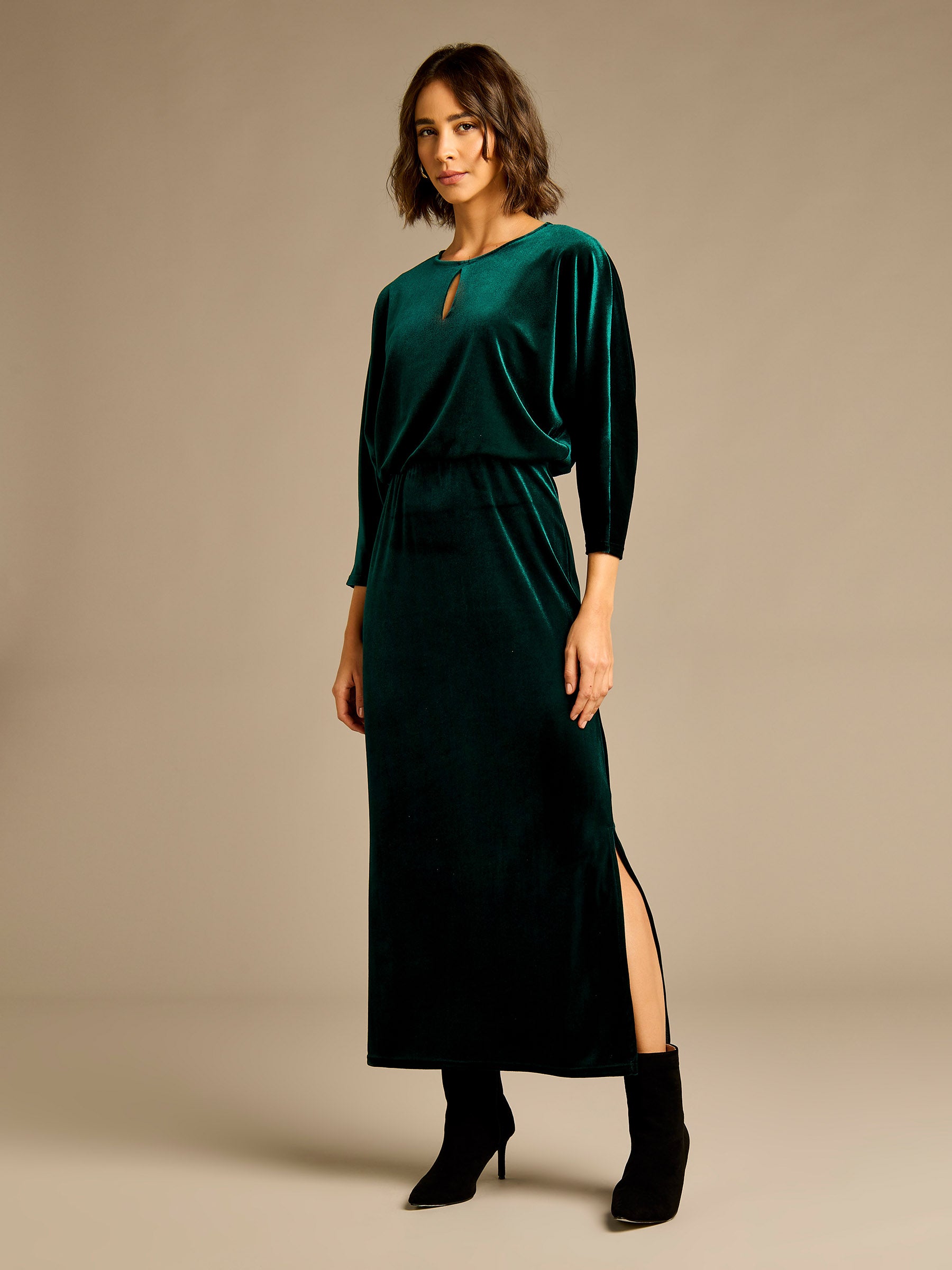 Carly Bottle Green Velvet Dress