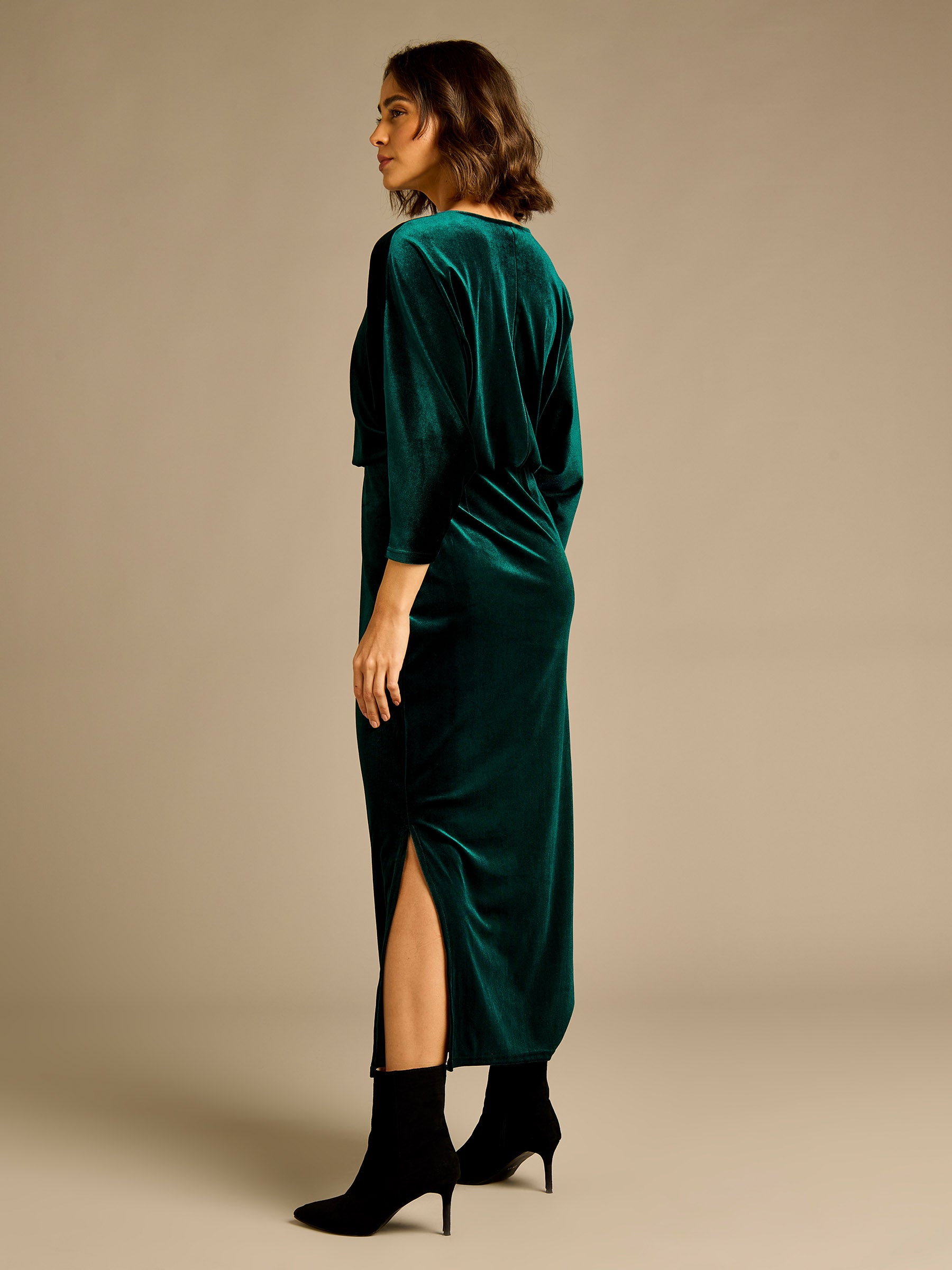 Carly Bottle Green Velvet Dress