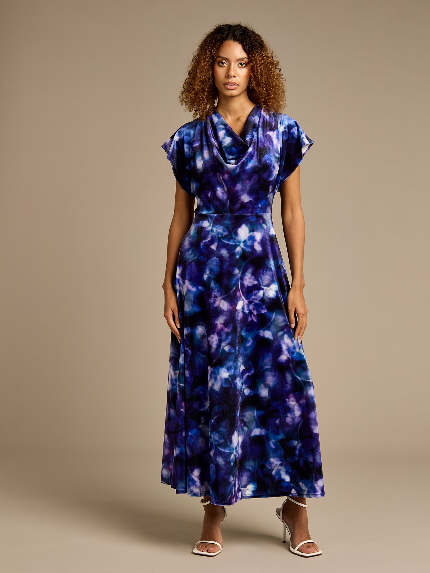 Rylee Purple Velvet Printed Maxi Dress | GWD Fashion