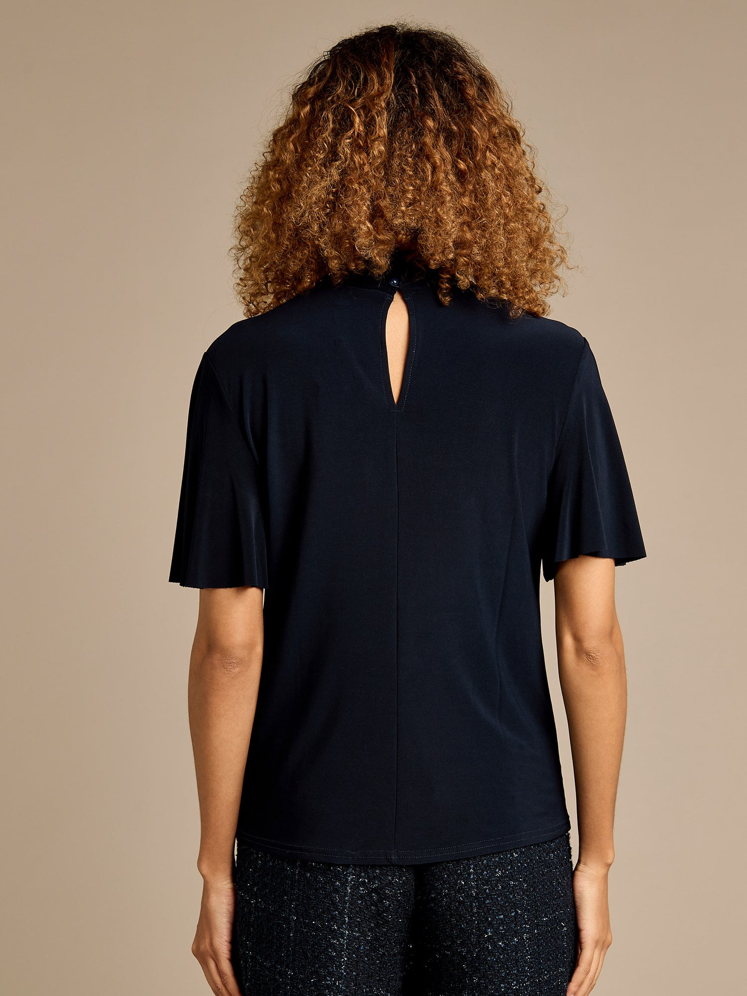 Terry Navy Twist Neck Top