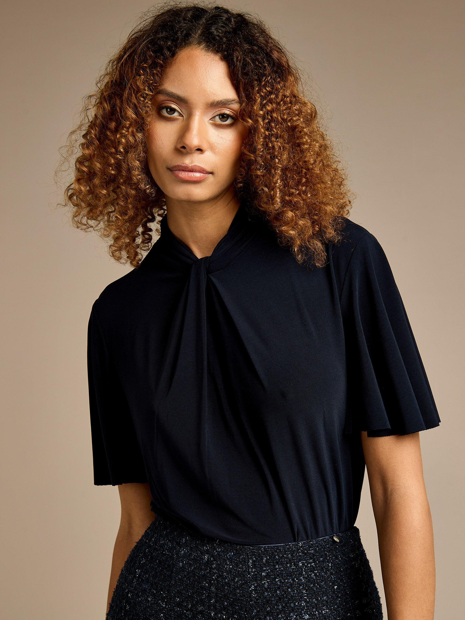 Terry Navy Twist Neck Top