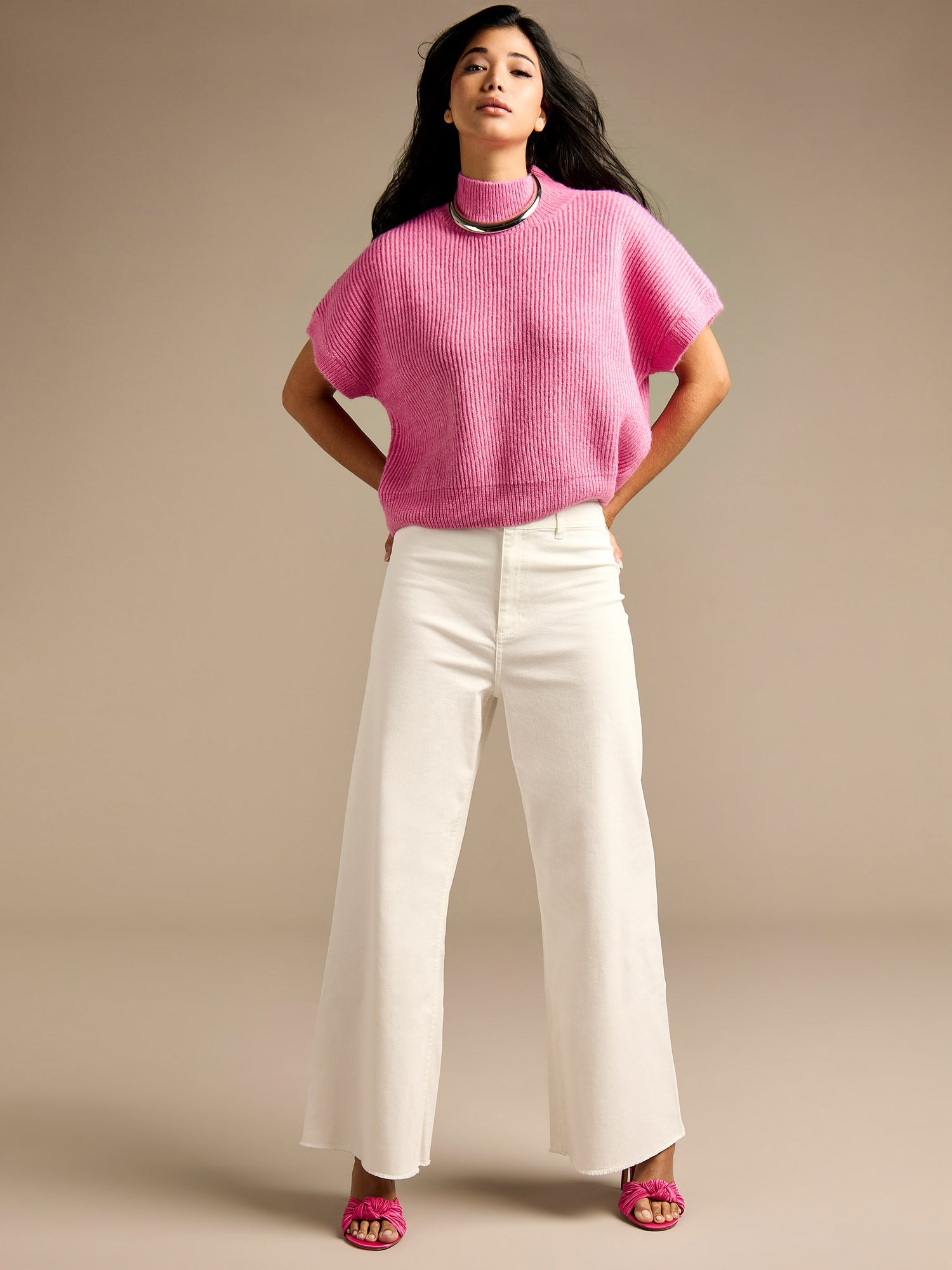 Parker Pink Chunky Knit Jumper &amp;  Dottie Wide Leg Jeans Outfit