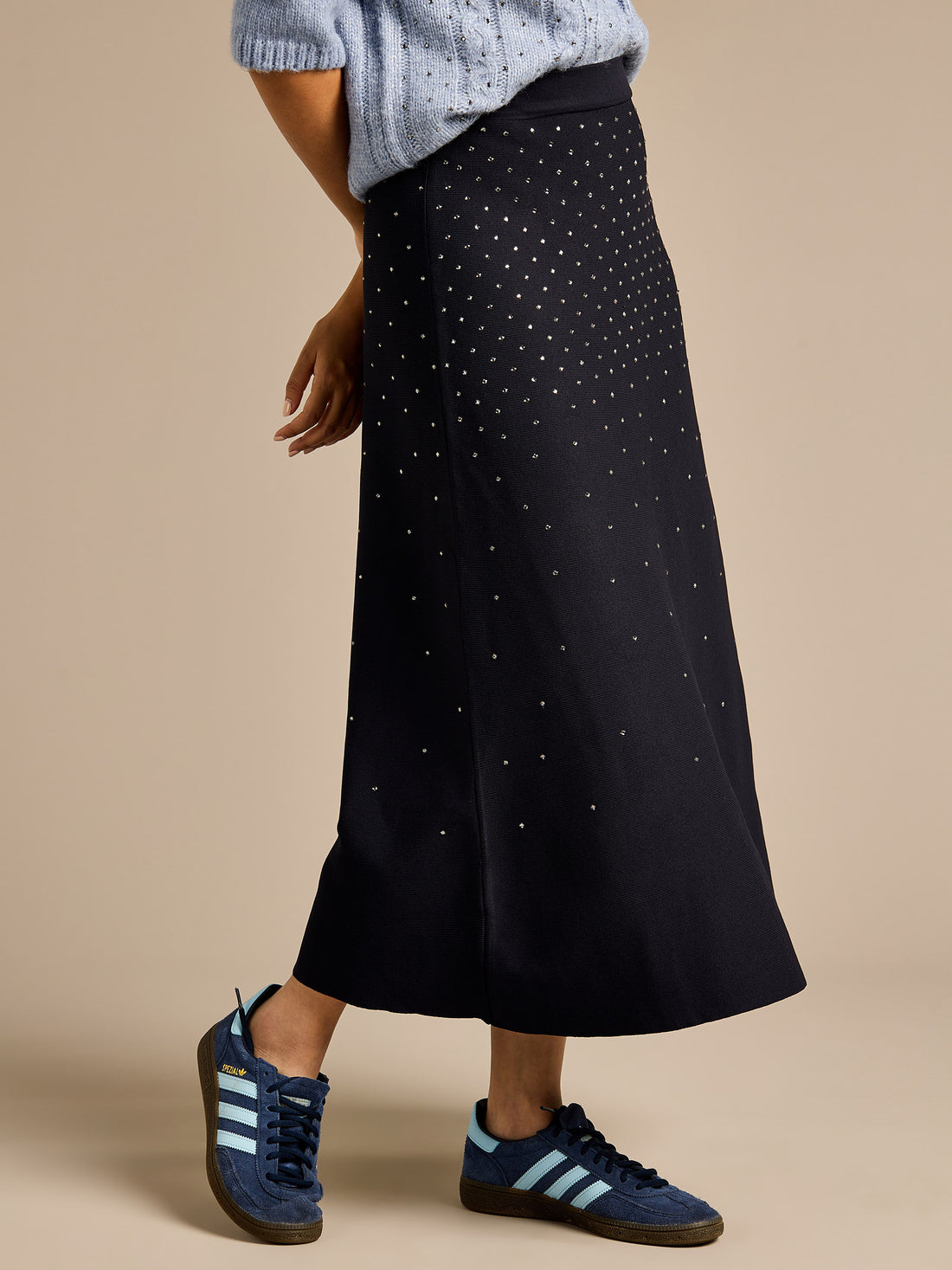 Sparkle Iris Knitted Navy Midi Skirt