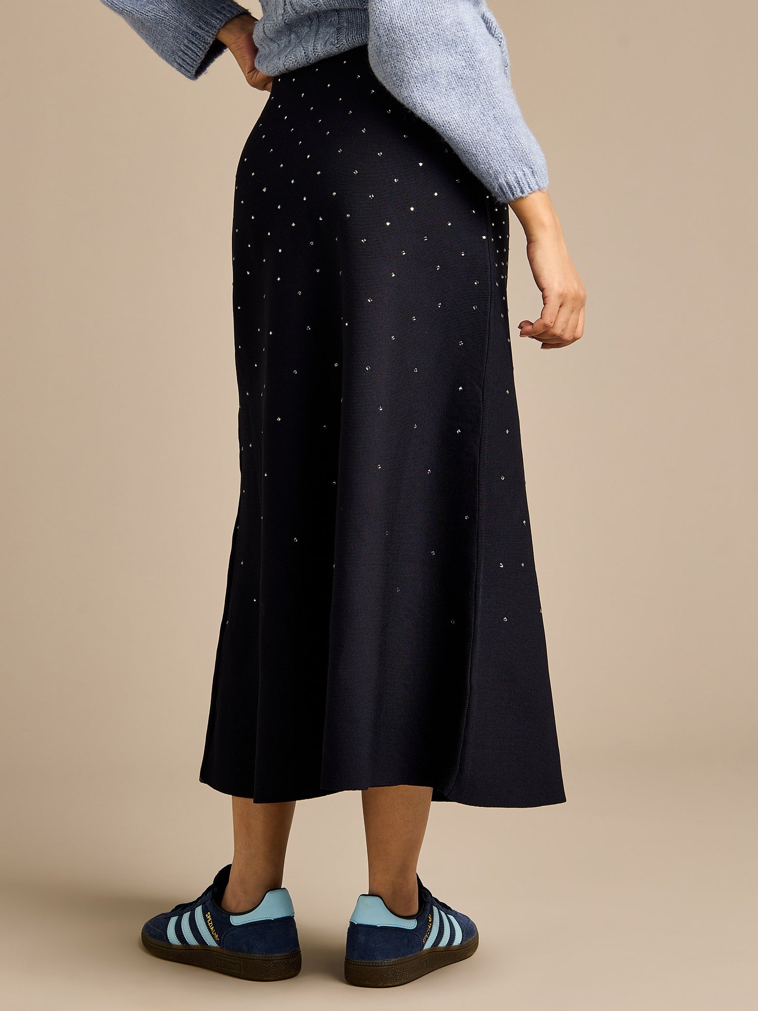 Sparkle Iris Knitted Navy Midi Skirt