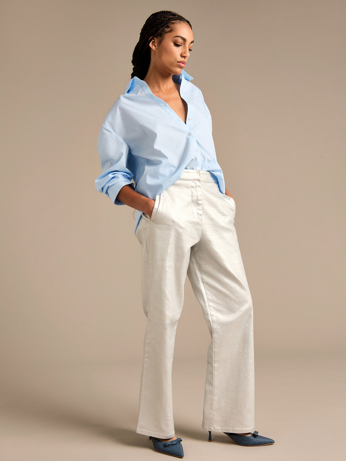 GWD Jessy Silver Coated Denim Wide Leg Jean